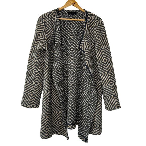 Talbots Cardigan Womens Med Beige Gray Wool Blend Geometric Career Knit Coatigan - Picture 1 of 9